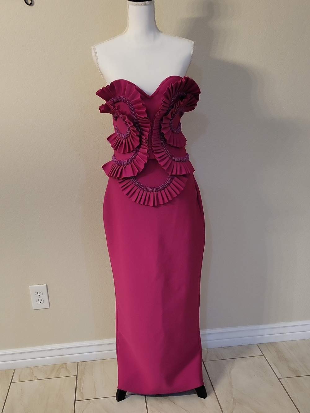 Fashion Nova Strapless Ruffled Magenta Gown